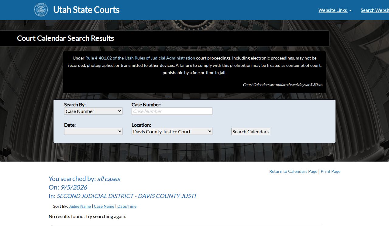 Davis County Justice Court schedule result