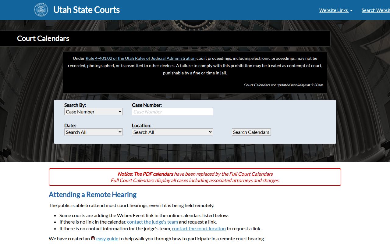 Davis County court schedule search controls