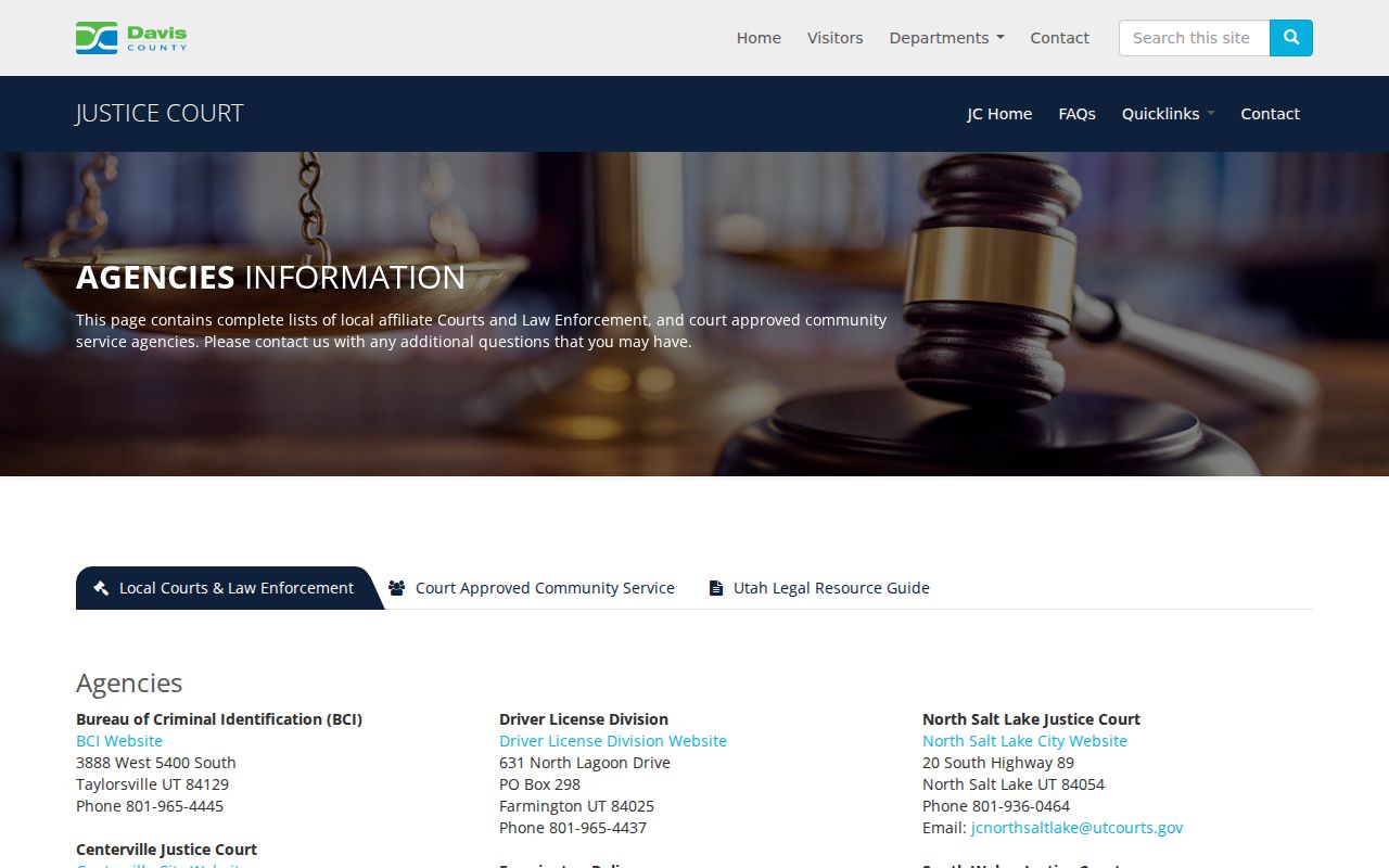 Davis County traffic court directory contacts