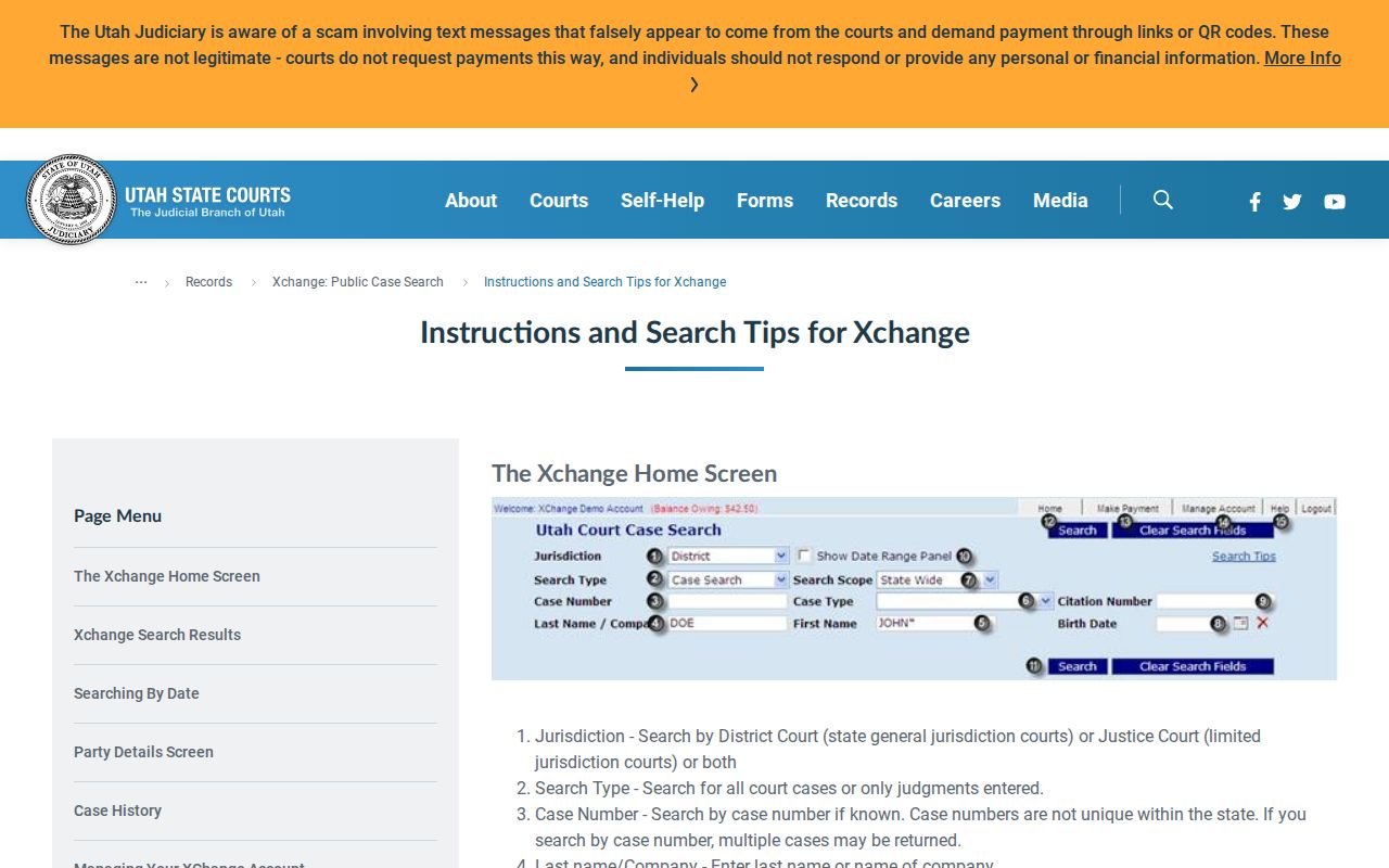 Davis County docket search help fields